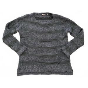 NWT Evolution Charcoal Gray Striped Super Soft Knit Sweater Boatneck Long Slv L